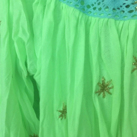 Tunic Yellow neon Embroidered Hippie tassel boho L NWT beachwear - Picture 3 of 5